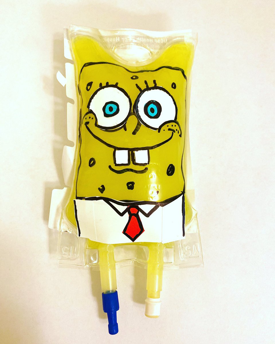 #ambisome is much less scary to a little girl when it comes in a bag disguised as #SpongeBob. These craft projects are my favorite part of being a #pediatricnurse