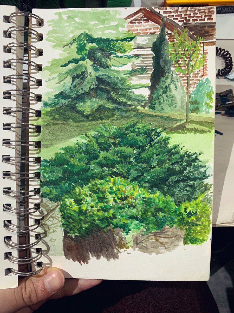 AnimatesBince's tweet photo. A watercolour from my front porch, a few springs ago #watercolour #pleinair #cafesketching https://t.co/o6u0nS5S0y