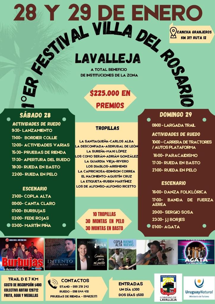 🐴🎵El 28 y 29 de enero se realizará el 1º Festival Criollo de la localidad de Villa del Rosario, en el departamento de Lavalleja, una fiesta identitaria y cuyo objetivo es colaborar con diversas instituciones de la zona.