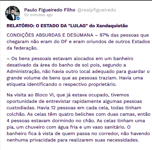 ConservadorTop's tweet photo. Paul0 Figueired0 divulgou  agora na integra, o relatório das condições dos presos do dia 08 JAN.
Acesse o link no Locals para ler o relatório completo:
 Isso  aqui já é Venezuela:
https://t.co/oe3WgSy5ig https://t.co/2QaOw0QfhM