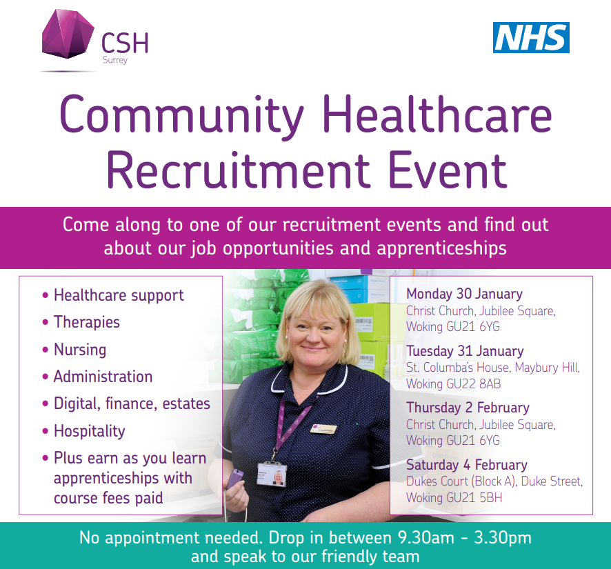 We hope to see you at our community healthcare recruitment event next week where you can find out about our career opportunities and 'earn as you learn' apprenticeships. 
👩‍⚕️🩻🩺🏥💓💊
▶️bit.ly/3ZEb9JU
#NHSCareers #NHSjobs #apprenticeships #SurreyJobs #woking #Students
