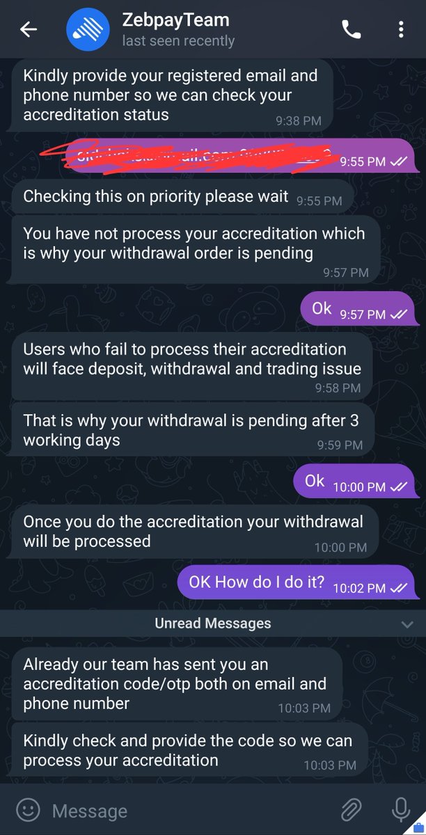 sidchaks's tweet photo. @zebpaysupport Scammers trying to steal pretending to be Zebpay Support. You might want to alert your users about this and keep them safe @zebpay https://t.co/OfPVh1vDKS
