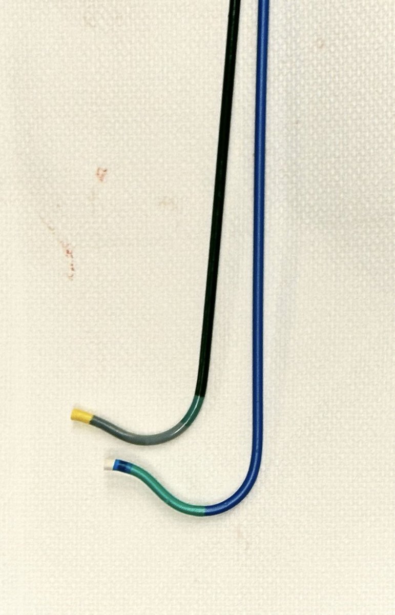 This may be obvious to many Interventional Cardiologists, but guide and diagnostic catheters made by different manufacturers may have slightly different shapes. This may influence how they fit and work. Shown are two  unused 7F AL 0.75 guides. 
#CokeVsPepsi
#RadialFirst
@SCAI