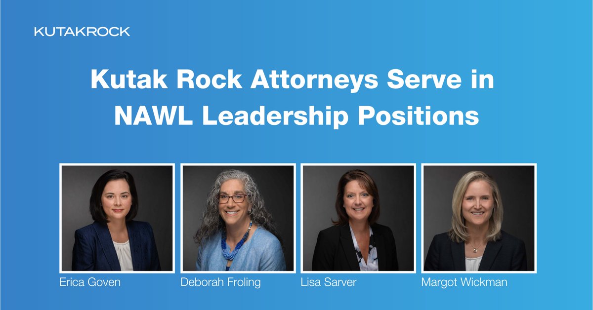 Kutak Rock partners Erica Goven, Deborah Froling, Lisa Sarver and Margot Wickman will hold new or ongoing leadership positions within the <a href="/NAWLWomeninLaw/">National Association of Women Lawyers</a> in 2023. Read more about these positions here: kutakrock.com/newspublicatio…

#KutakRock #NAWLWomenInLaw #WomenLawyers