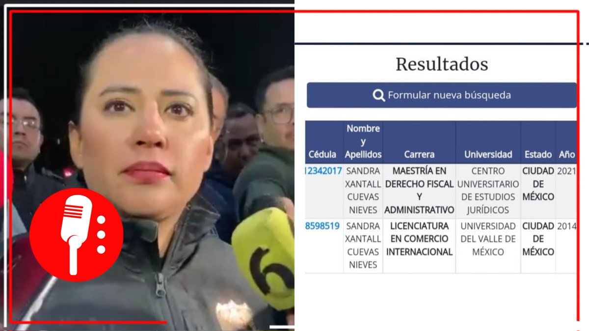 ReporterosMX_'s tweet photo. Ojo: El Registro Nacional de Profesiones desmiente a @SandraCuevas_; la conservadora solo tiene una licenciatura y una maestría; no hay rastro del doctorado que tanto presumió. https://t.co/eFTYIHKWMp https://t.co/iNsNXfgVFs