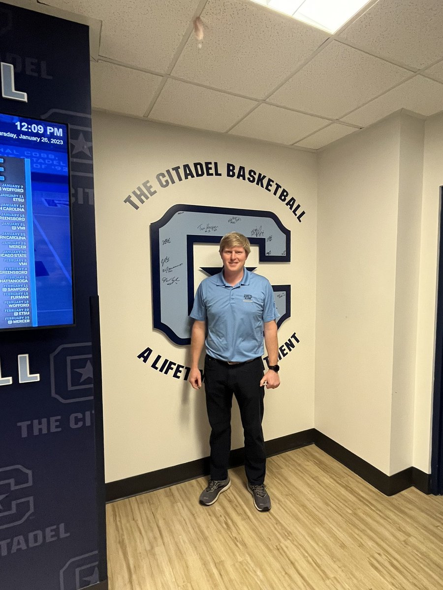 CitadelHoops's tweet image. Great to have local Citadel Basketball alum Daniel Eykyn (‘11) back in McAlister! A Charleston native who rarely misses a home game, Daniel is a prime example of the #LifetimeCommitment to the Bulldog Basketball Brotherhood. 
#TogetherWeAttack