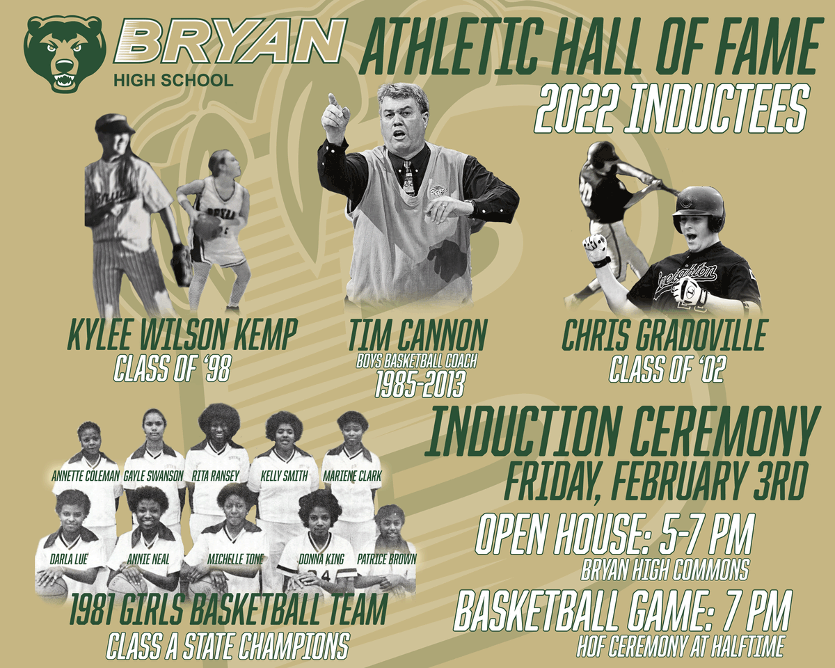 We are a week away from our Hall of Fame introduction!  Please SHARE this post with everyone you know!  We want to properly recognize these incredible humans for their contributions to Bryan and our athletics!  #WeAreBryan