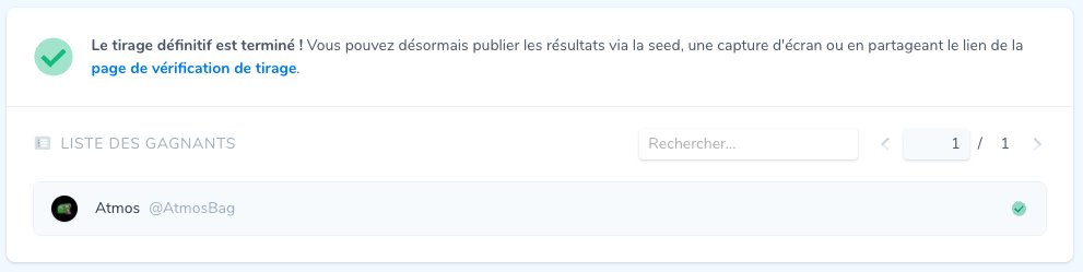 Congratulation <a href="/AtmosBag/">Atmos</a>. 

You won our limited special box. 
We will contact you shortly to arrange the details. 

You can find the details of the draw here : pickaw.app/contests/check…

Our website gonna be live in the hour ! Stay tuned !