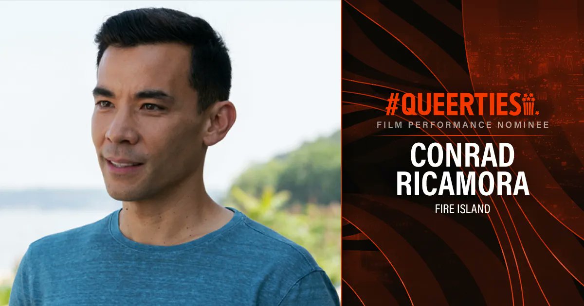 Queerty's tweet photo. The #Queerties are here! Congrats to @conradricamora @FireIslandMovie, nominee for FILM PERFORMANCE. Vote for all your #LGBTQ+ faves once a day until voting closes on February 21st! 🏳️‍🌈🏆🍿 https://t.co/cBEPPKl8uZ https://t.co/0NsHr0a66c