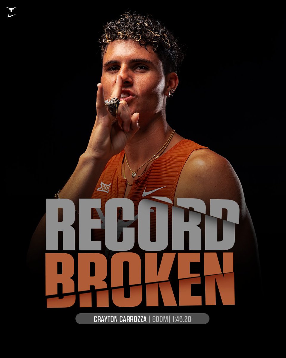 TexasTFXC's tweet photo. Down goes the 800m Texas record ‼

@CarrozzaCrayton breaks @Imthatjones4L's 800m record set last season with his NCAA-leading time of 1:46.28 in Boston! https://t.co/atbPEKdhwV