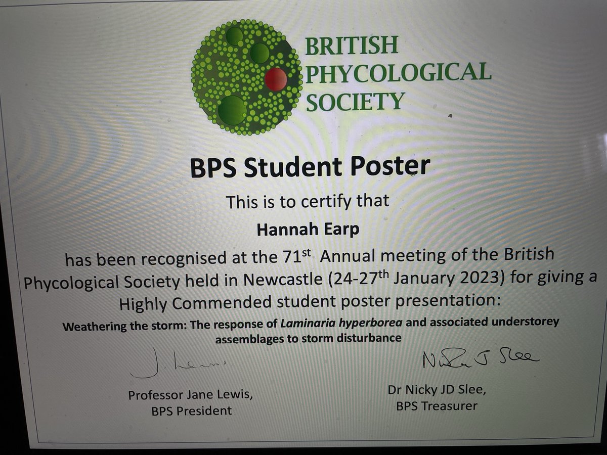 Pippa_J_Moore's tweet photo. And @hannahsearp does the double @bps_algae annual meeting. Highly commended for her talk and poster @newcastlemarine @ecology_ncl @NCLDoveMarine #bps23 https://t.co/x6oKFFCv4w