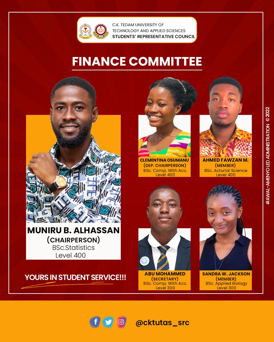 utas_src's tweet photo. KNOW YOUR EXECUTIVES 22/23
-----------------------------------------
🔟 Finance Committee 

Proper management and protection of student funds requires a strong economical team, who are willing to defy all odds in protecting the SRC's (student's) purse.

In reflection, we are.... https://t.co/1UeyK3emnw