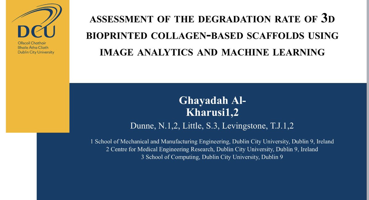 Ghayadah Alkharusi (@ghayadaha) on Twitter photo Happy to be presenting my research in Biomaterials 2 tomorrow <a href="/bini_irl/">BioEngineering in Ireland</a> 2023 @njdunne <a href="/TLevingstone/">Tanya Levingstone</a>, <a href="/suz_research/">Suzanne Little</a> <a href="/crt_ai/">Research Ireland CRT in Artificial Intelligence</a> @scienceirel <a href="/MEDeng_DCU/">DCU Centre for Medical Engineering Research</a> <a href="/DCUEngineering/">DCU Engineering</a>
<a href="/DCU_Research/">DCU Research</a> <a href="/DCU/">Dublin City University</a> #bini2023 Happy to be presenting my research in Biomaterials 2 tomorrow <a href="/bini_irl/">BioEngineering in Ireland</a> 2023 @njdunne <a href="/TLevingstone/">Tanya Levingstone</a>, <a href="/suz_research/">Suzanne Little</a> <a href="/crt_ai/">Research Ireland CRT in Artificial Intelligence</a> @scienceirel <a href="/MEDeng_DCU/">DCU Centre for Medical Engineering Research</a> <a href="/DCUEngineering/">DCU Engineering</a>
<a href="/DCU_Research/">DCU Research</a> <a href="/DCU/">Dublin City University</a> #bini2023
