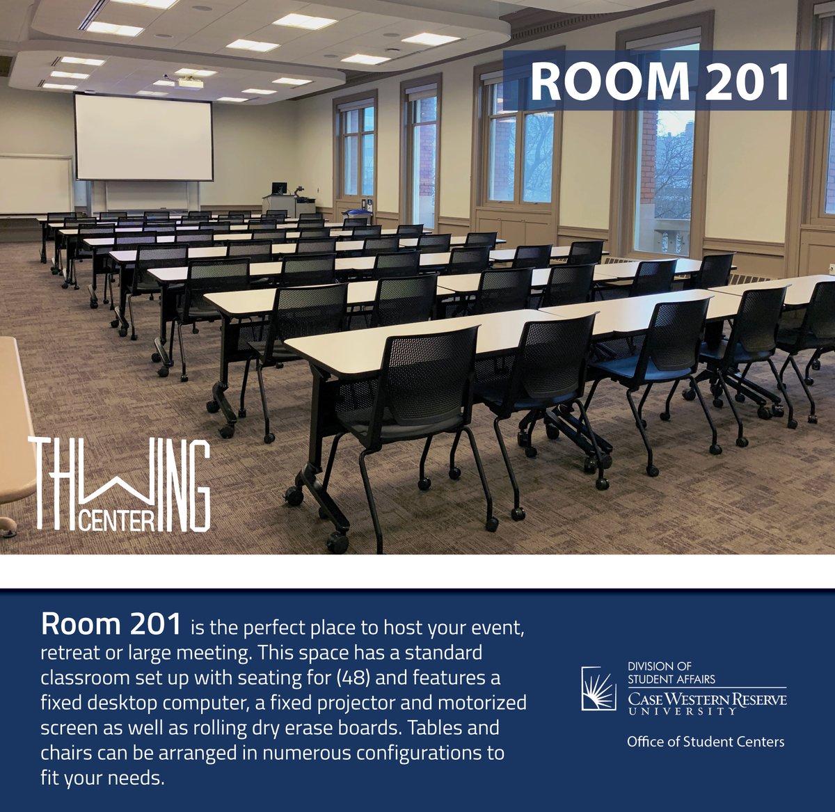 Looking to host your next big event with Student Centers? Check out these fantastic venues in Thwing Center! We offer a variety of spaces and set ups to meet the needs of any event type you have in mind! #StudentCenters #ThwingCenter #eventvenue #venue