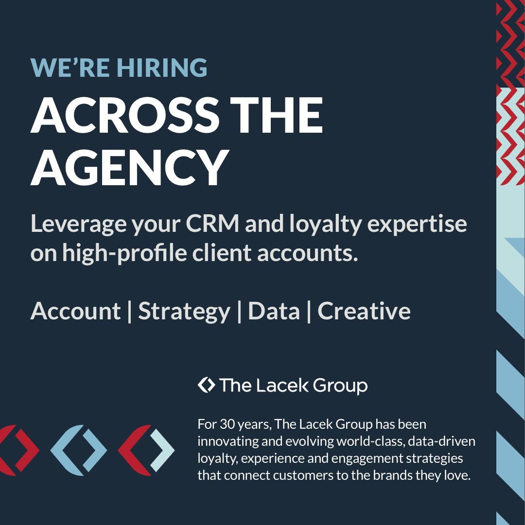 We're hiring across the agency!

From Account Services to Marketing Strategists, Data Intelligence to Creative Services.
Explore the opportunities!

Apply today: bit.ly/TLG_careers.

#nowhiring #hiring #remotework #loyaltymarketing #DataAnalytics #marketingstrategy #account