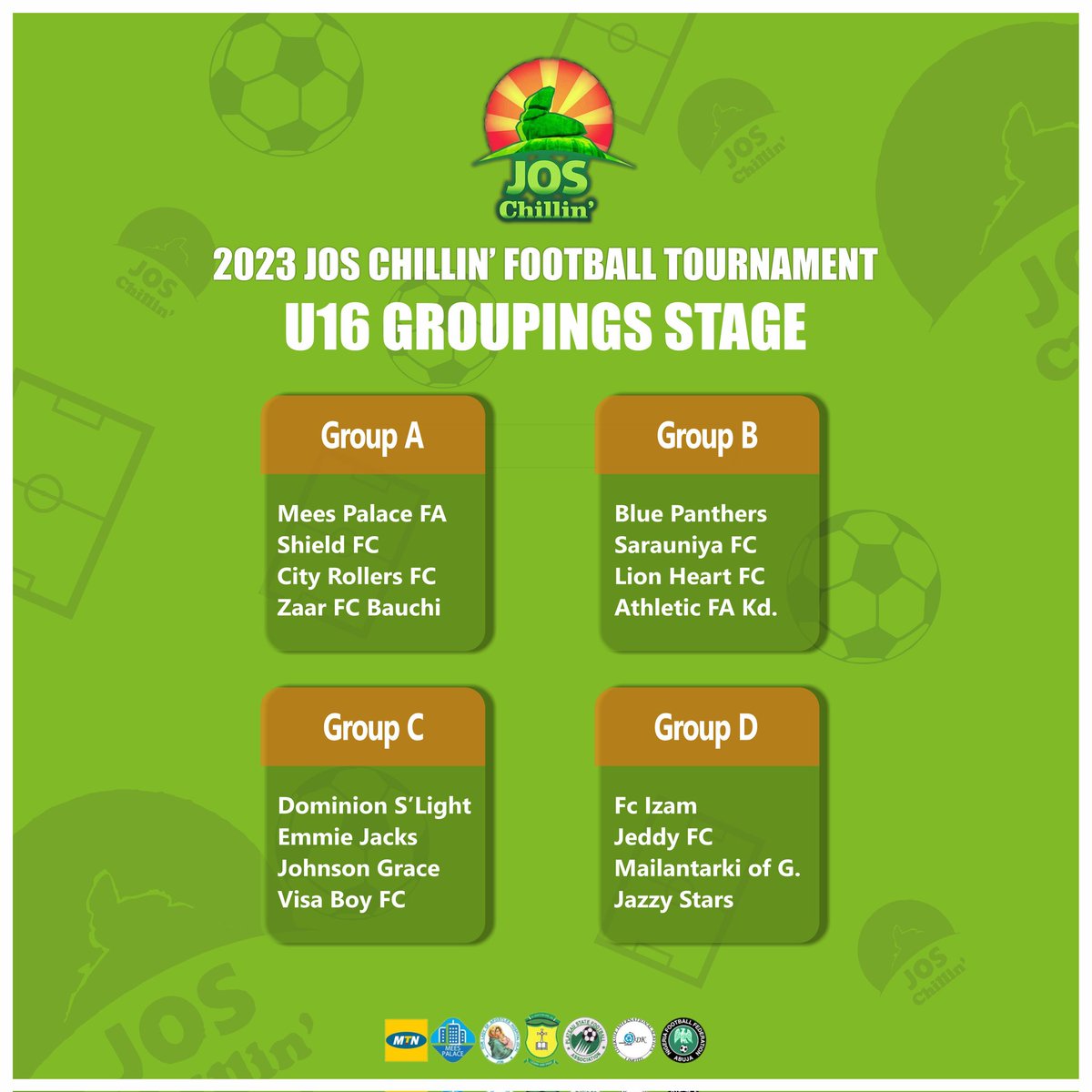JosChillinCup's tweet photo. The U14 and U16 groupings for this Year's Jos Chillin Tournament https://t.co/6pqplTKW0P