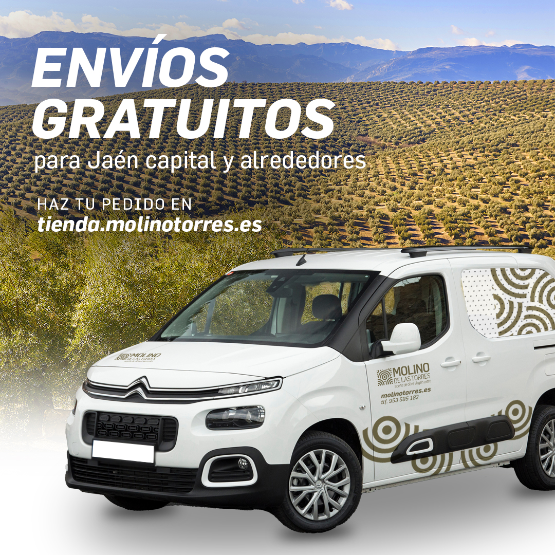 En Molino de las Torres te lo ponemos fácil para que puedas disfrutar del AOVE. Haz tu pedido y disfruta de envío GRATIS si te encuentras en: Jaén capital, puentes de los alrededores, Alcaudete, Torredelcampo, Torredonjimeno y Martos.

tienda.molinotorres.es