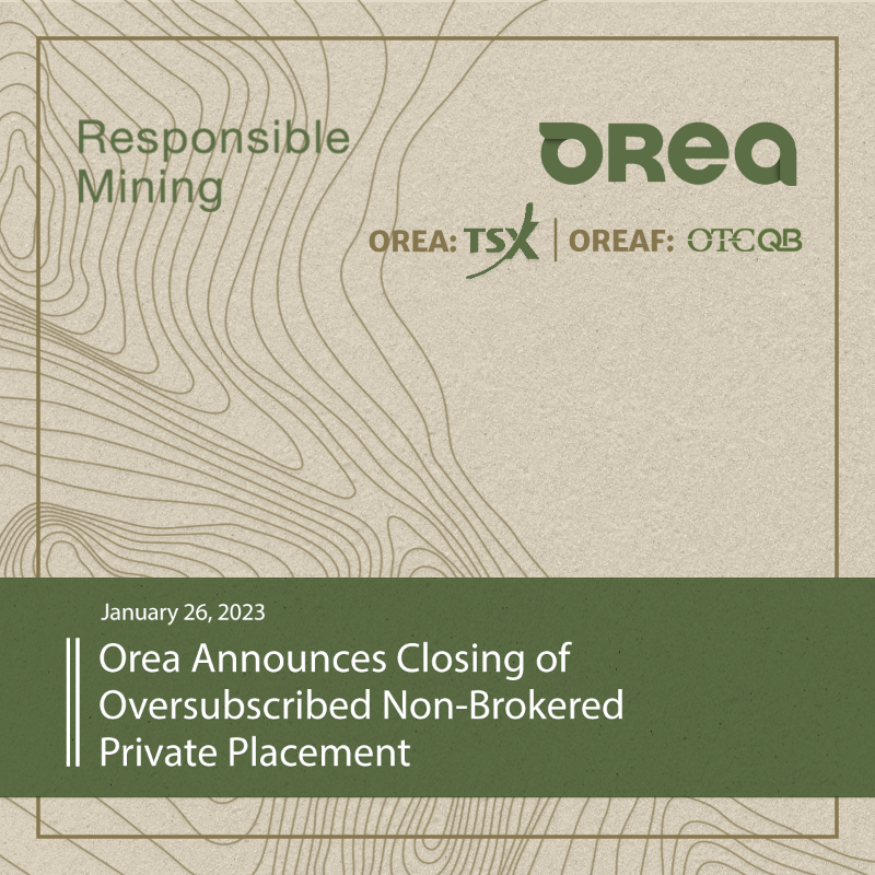 OreaMining's tweet photo. The Private Placement raised gross proceeds of CAD$1,056,900 through the issuance of 10,569,000 CAD $0.10 units.

Orea intends to use the proceeds for general working capital purposes.

Read about the full details here: