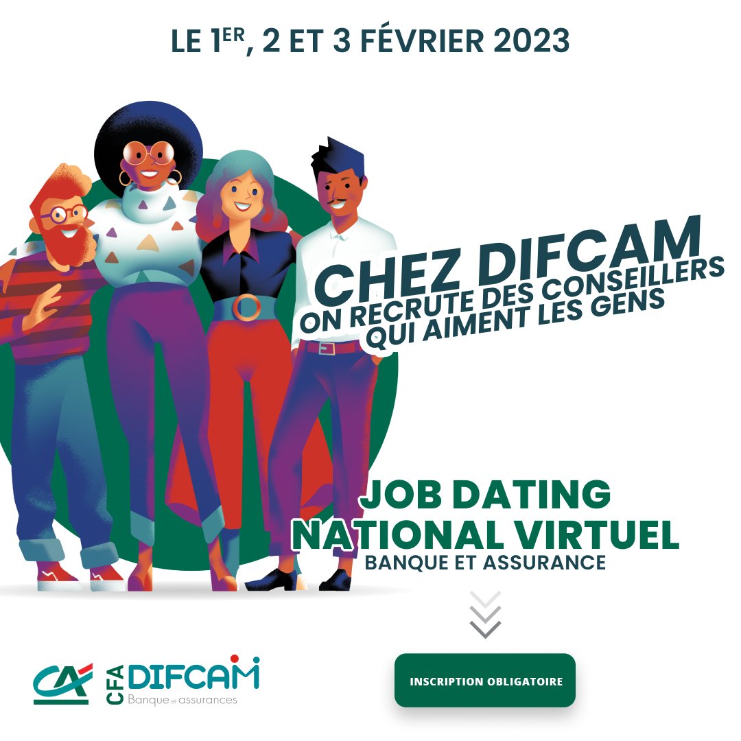 CA_BriePicardie's tweet image. Vous êtes à la recherche d’une alternance pour la rentrée 2023 ?
Venez nous rencontrer le 1er, 2 et 3 février lors du JobDating Virtuel National organisé par le DIFCAM, CFA des métiers de la banque et de l’assurance.
Inscriptions : bit.ly/3Cj2oLm