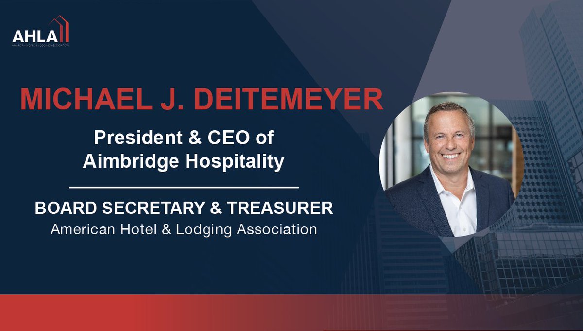 AHLA is pleased to announce our new Board Secretary and Treasurer: @AimHosp President & CEO Michael Deitemeyer. Welcome! Learn more about AHLA’s 2023 board here: bit.ly/3RdvDp4
