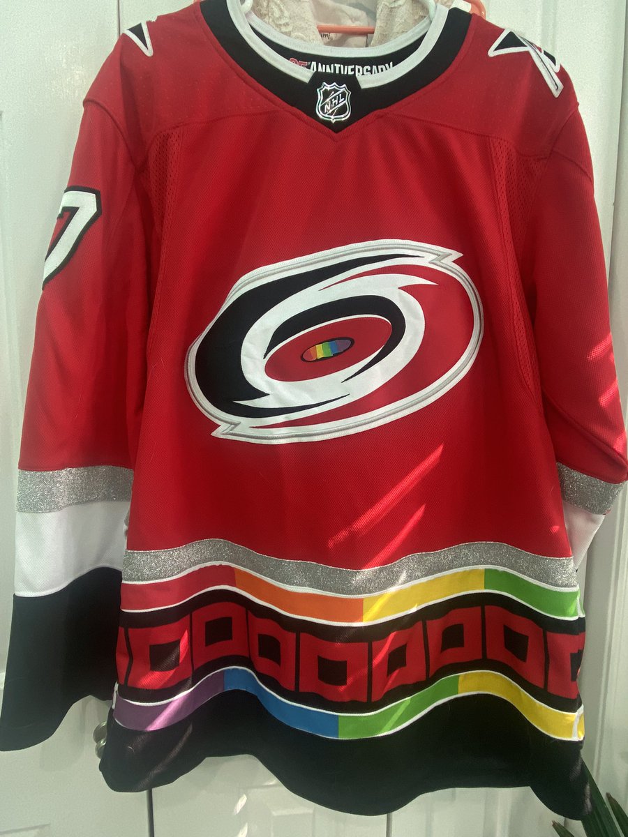 Made my jersey fancy for the game tonight. 🏒🏳️‍🌈🏳️‍⚧️ #LetsGoCanes #HockeyIsForEveryone #YouCanPlay