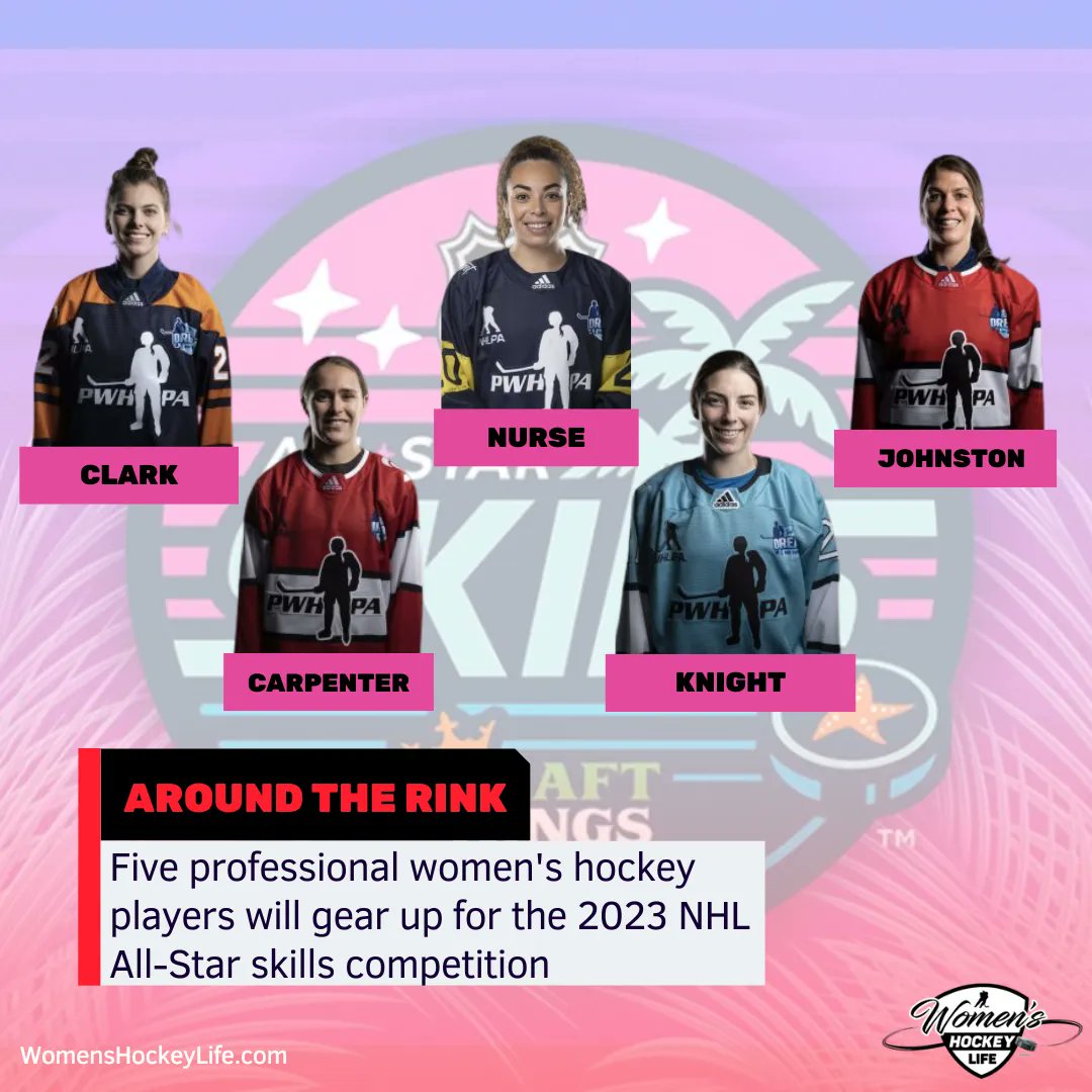 Five women’s hockey players will take part in the 2023 @NHL All-Star skills competition in Sunrise, Florida at FLA Arena on Feb. 3. @HilaryKnight , @emclark13 , @nursey16 will participate, along with @RJohnst6 and @carpy05 - Further Details 👉 buff.ly/3wy45RA ... @PWHPA