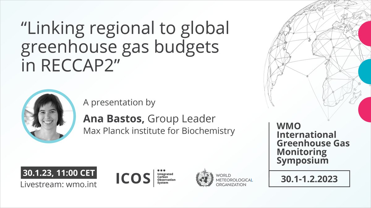 The <a href="/WMO/">World Meteorological Organization</a> International Greenhouse Gas symposium starts tomorrow. 

Join the livestream on Monday at 11:00 CET to listen to ICOS scientist Ana Bastos' presentation on linking global GHG budgets in RECAPP2. 

📋 Register to watch the presentation online: bit.ly/3HcFOpd