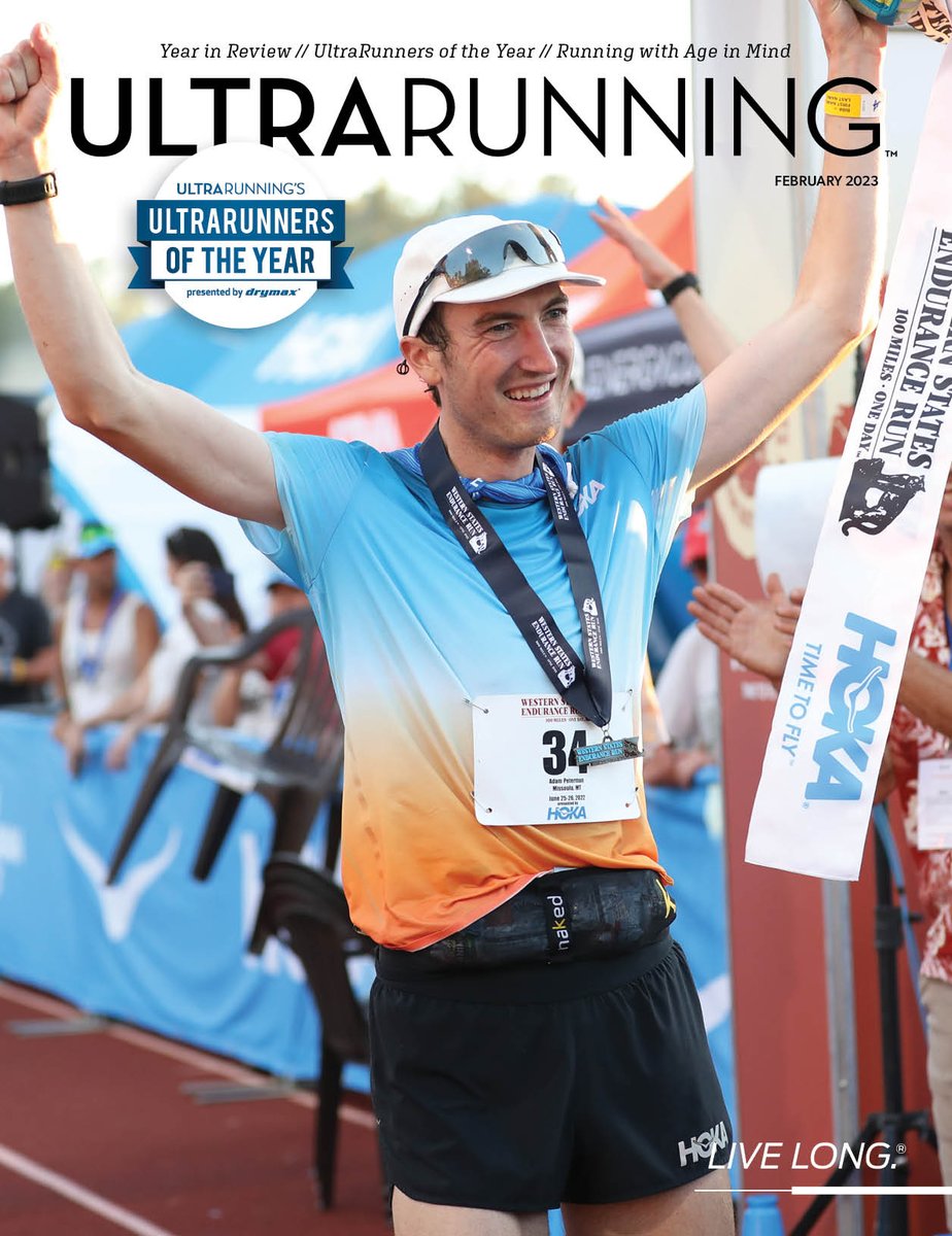 UltraRunningMag's tweet photo. On the February 2023 cover: Adam Peterman crossed the finish line at the 2022 @wser in 15:13:48, winning the race. This was just one of four major wins for him in 2022, resulting in a nomination for UROY. 

Read this issue: https://t.co/KfXUKF2G7s

[Photo: Joe McCladdie] https://t.co/wQr4TCD307