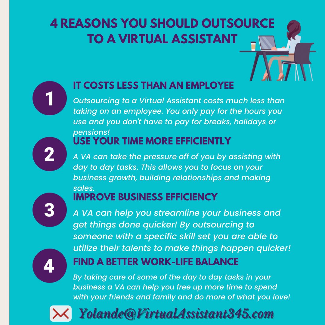 YoLo2028's tweet image. 4 Reasons Why You Should Outsource to a Virtual Assistant ⬇️ #outsourcevirtualassistant #admintask #workfromanywhere #freelance #freelancer #remotework #businessowners #realestate #medicalbilling #virtualassistant #cayman #caymanislandsfreelancer #caymanislands