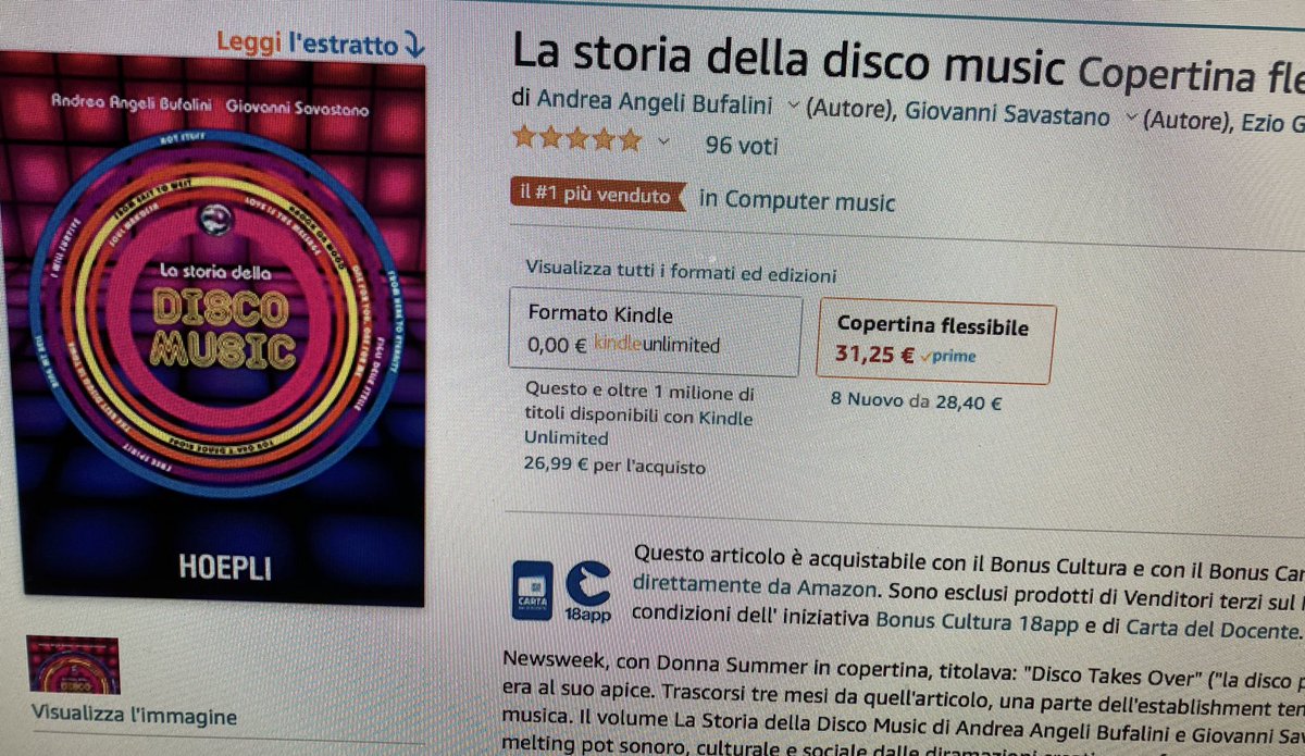 AndreaAngeliBuf's tweet photo. #LaStoriadellaDiscoMusic di nuovo al N.1 in varie categorie #ClassificaAmazon #Libri e in Top3 in altre #Dance #Elettronica #Discomusic @GiovSavastano @Hoepli_1870 #vinili #Anni70 #soul #funly https://t.co/Y8sPcsLP8J