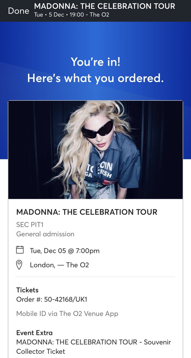 Thank you <a href="/Madonna/">Madonna</a> <a href="/LiveNationUK/">Live Nation UK</a> for adding an extra date for <a href="/O2Arena__/">O2 Arena</a> the perfect Christmas present as managed to get a ticket in the Dancetaria. If we could have Nikki &amp; Donna there to then that would be the icing on the 🎂