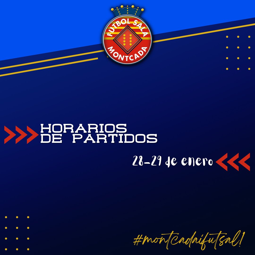 fsmontcada's tweet photo. Estos son los partidos amistosos y de liga que se disputarán durante el próximo fin de semana, 28-29 de enero.
¡Mucha suerte a todos!🍀
#cfsmontcada #montcada #montcadaireixac #futbolsala #futsal #fcf #rfef #horarios #horaris #partidos #partits #liga #lliga #amistoso #amistos https://t.co/fRR2Zk1IVw