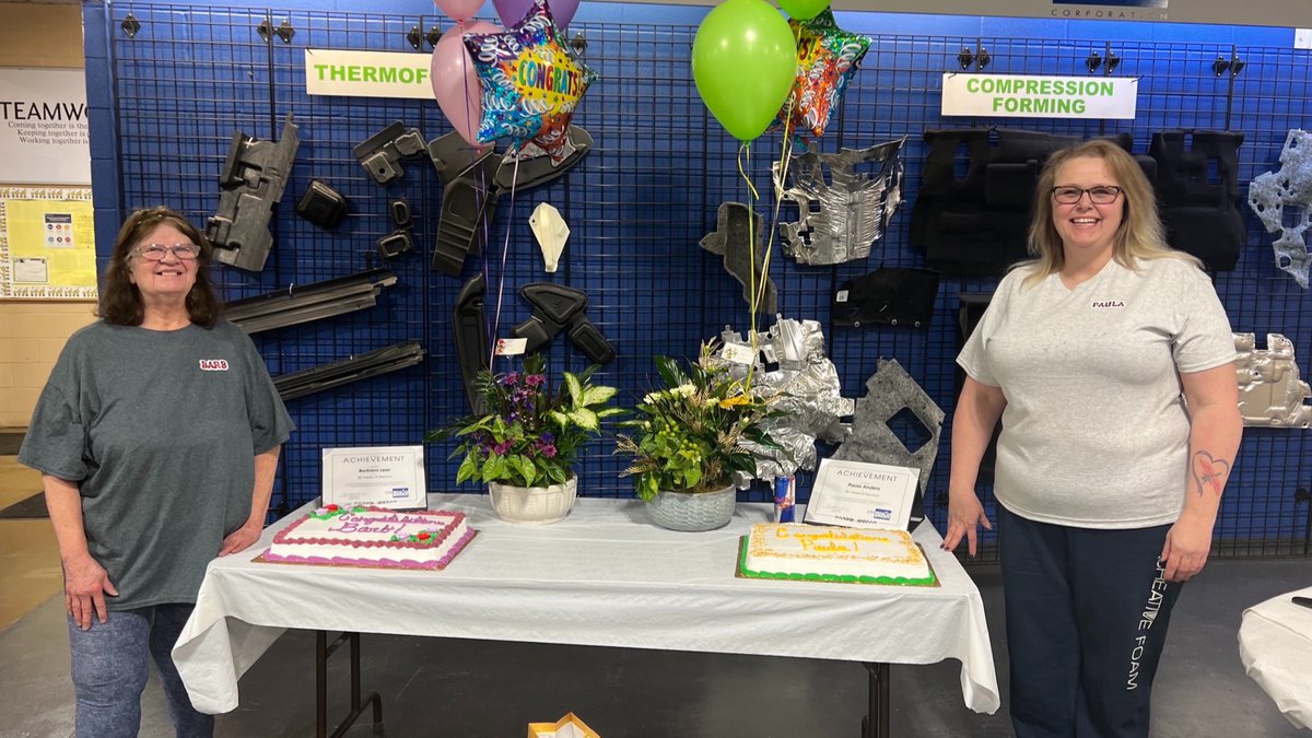 CreativeFoam's tweet photo. Earlier this month we celebrated two 30 Year work anniversaries at CF Dowagiac! Paula Anders and Barb Lear! So amazing to have you both as part of the CF Family for this long 😁 congratulations!! https://t.co/L2NZT7xL1L