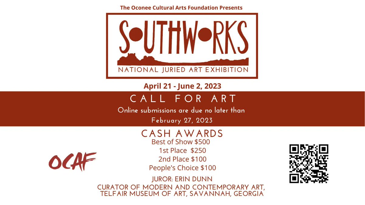 ArtsOconee's tweet image. Announcing the 28th annual SouthWorks National Juried Exhibition! Submit your work here: buff.ly/3WJhKzW
#southworks #callforartists #callforart