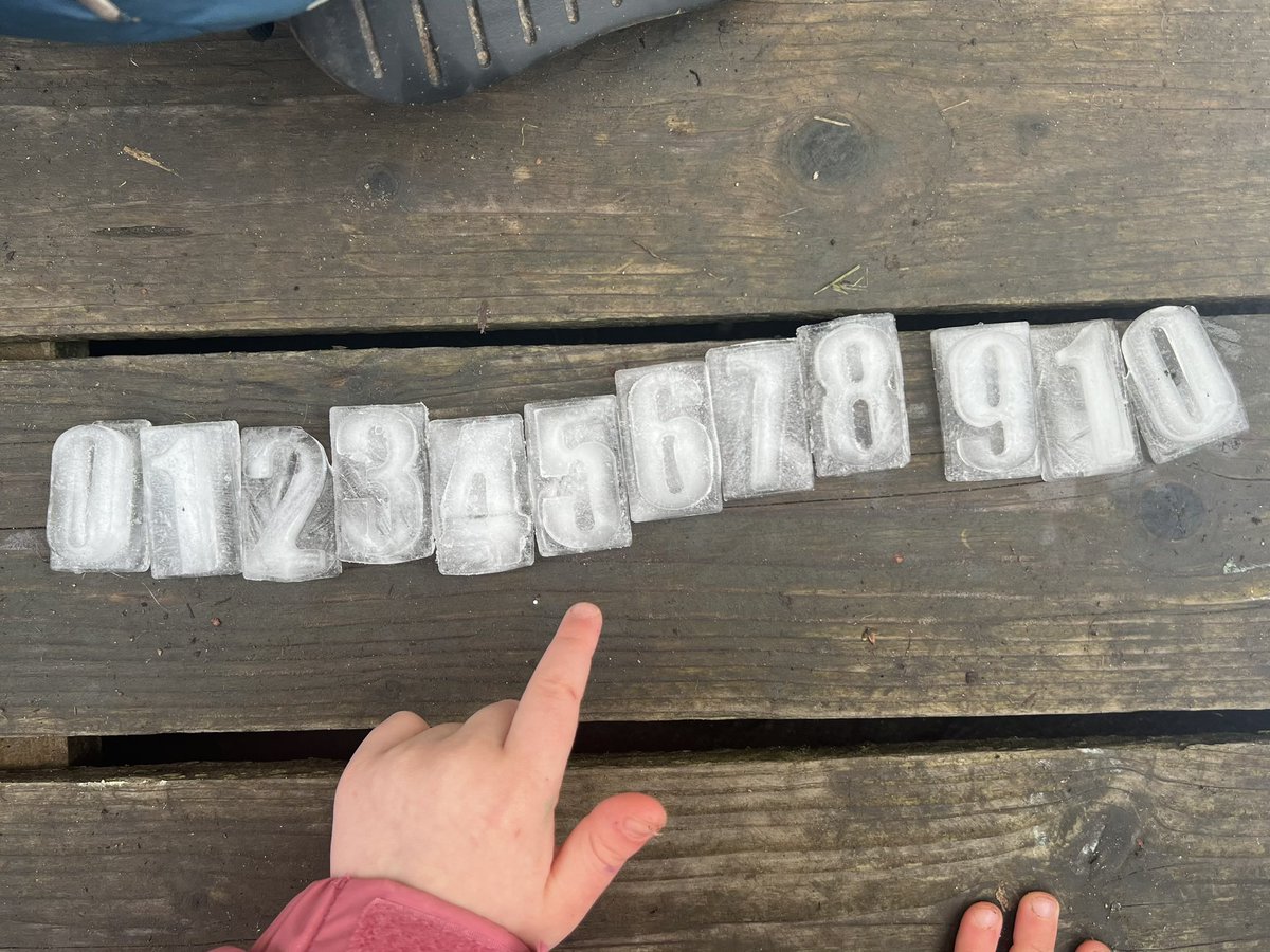 mrs_darl's tweet photo. I’ve been freezing number ice cubes all week and finally had enough to use in our outdoor provision today! The children loved ordering them and finding collections of objects to match to each one! https://t.co/TP9IEAFVuC