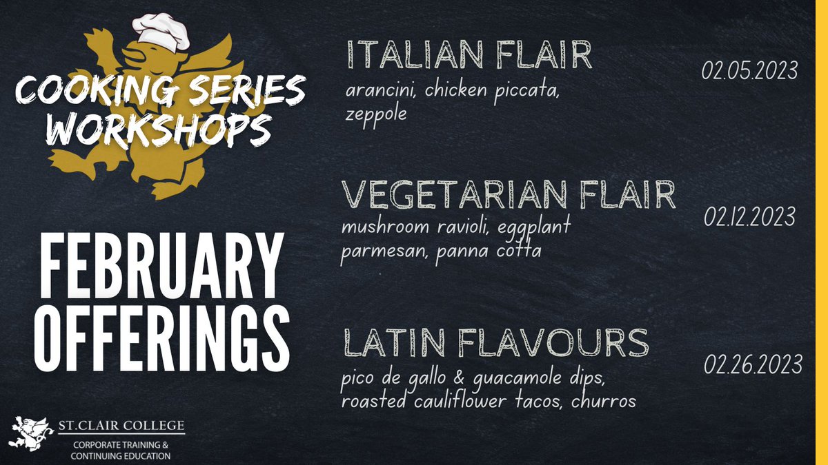 February Offerings!

Learn how cooking meals can be fun and easy through an interactive, team approach. Participants will prepare these delicious meals with the assistance of our certified chef to create a take home meal.

Sign up today:
bit.ly/3Y2DrwW