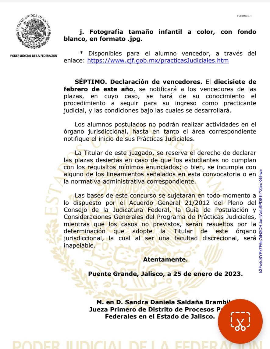 SDanielaSaldana's tweet photo. Convocatoria para prácticas judiciales en el Juzgado Primero de Distrito de Procesos Penales Federales en Puente Grande, Jalisco.🤓👩‍💻👨‍💻📚 https://t.co/CtjHwV7Pjp
