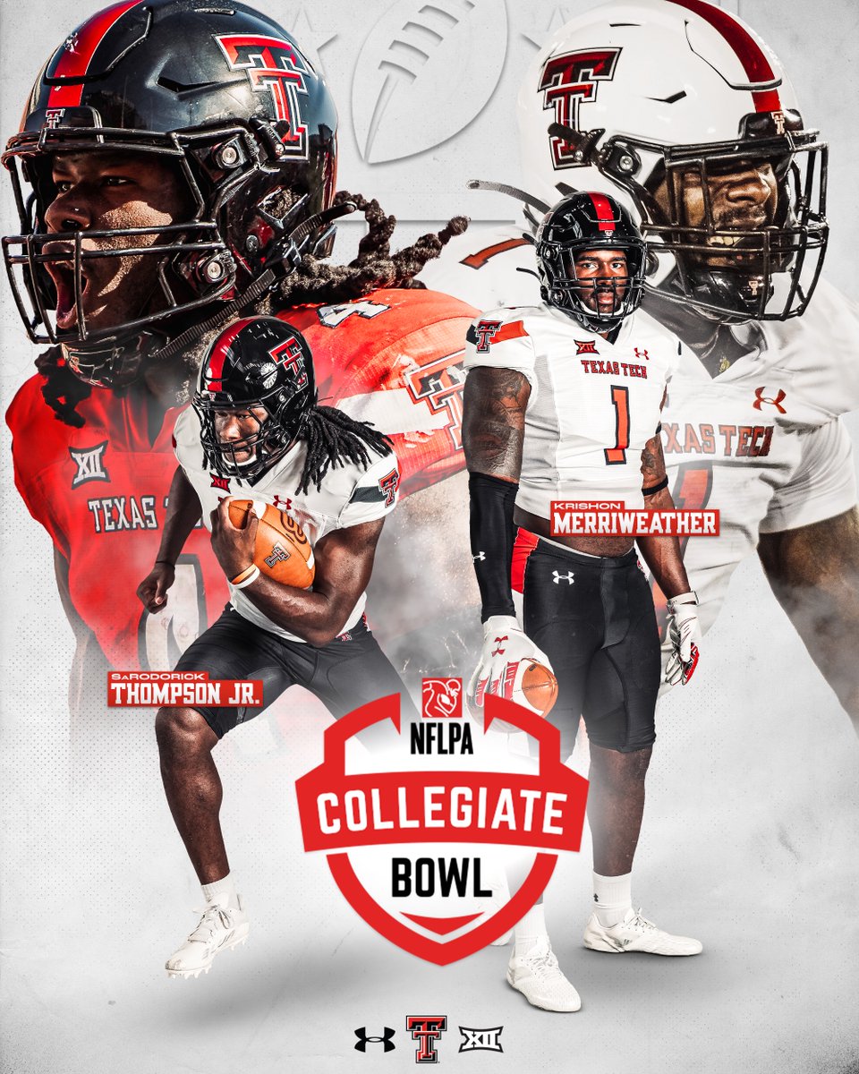 Texas Tech Football (@texastechfb) on Twitter photo Good luck to <a href="/Sarodorick/">Coach SaRodorick Thompson</a> and <a href="/krishonm17/">Krishon Merriweather</a> tonight in the NFLPA Collegiate Bowl‼️
#WreckEm | <a href="/NFLPABowl/">The NFLPA Collegiate Bowl</a> Good luck to <a href="/Sarodorick/">Coach SaRodorick Thompson</a> and <a href="/krishonm17/">Krishon Merriweather</a> tonight in the NFLPA Collegiate Bowl‼️
#WreckEm | <a href="/NFLPABowl/">The NFLPA Collegiate Bowl</a>