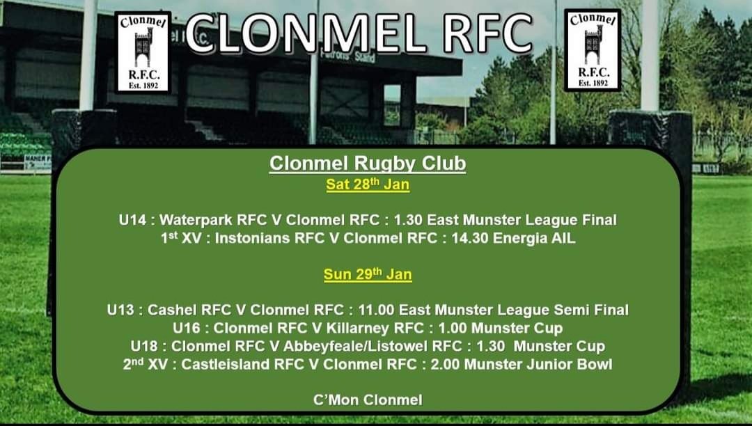 Best of luck to all of our pupils playing with @ClonmelRFC U14s, U16s & U18s this weekend
#schoolandclub 🏉🔴⚫️⚪️🟢 #MunsterStartsHere 🦌🏉