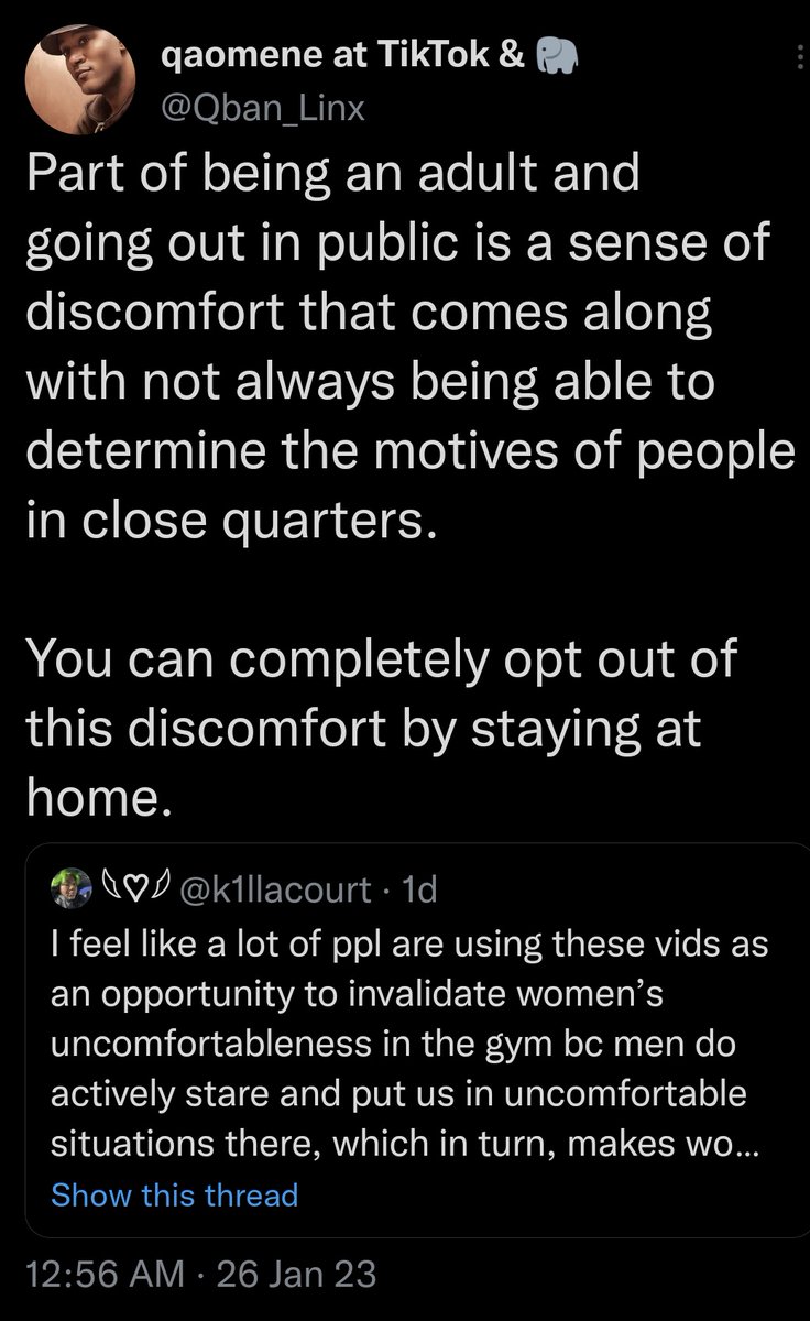 QkrSocialist's tweet photo. Why follow an account that says if you're so juvenile you can't handle feeling uncomfortable in the public satu home. This is just the kind of person who won't watch a neighbor's back. They'll just say "get over it or go home." #NotMyComrade https://t.co/Fdv2651cxl