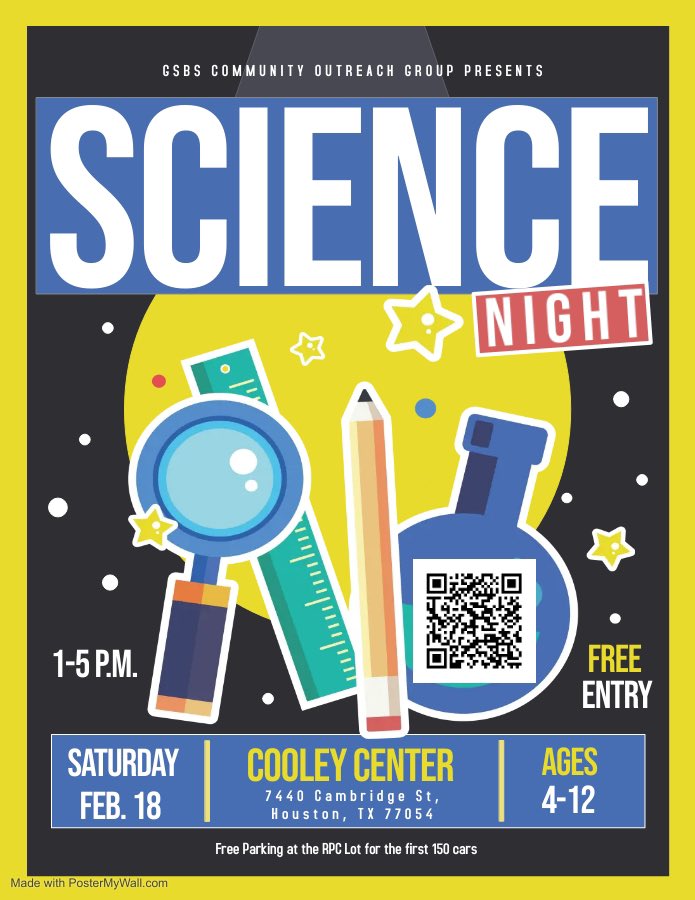 Calling parents with kids who love STEM in Houston! Our annual Science Night is coming up. It is a FREE opportunity for elementary-aged children (with a parent/guardian) to do kid-friendly STEM-inspired activities. See you there! #StemEducationForKids  #STEM #Science #HoustonTX