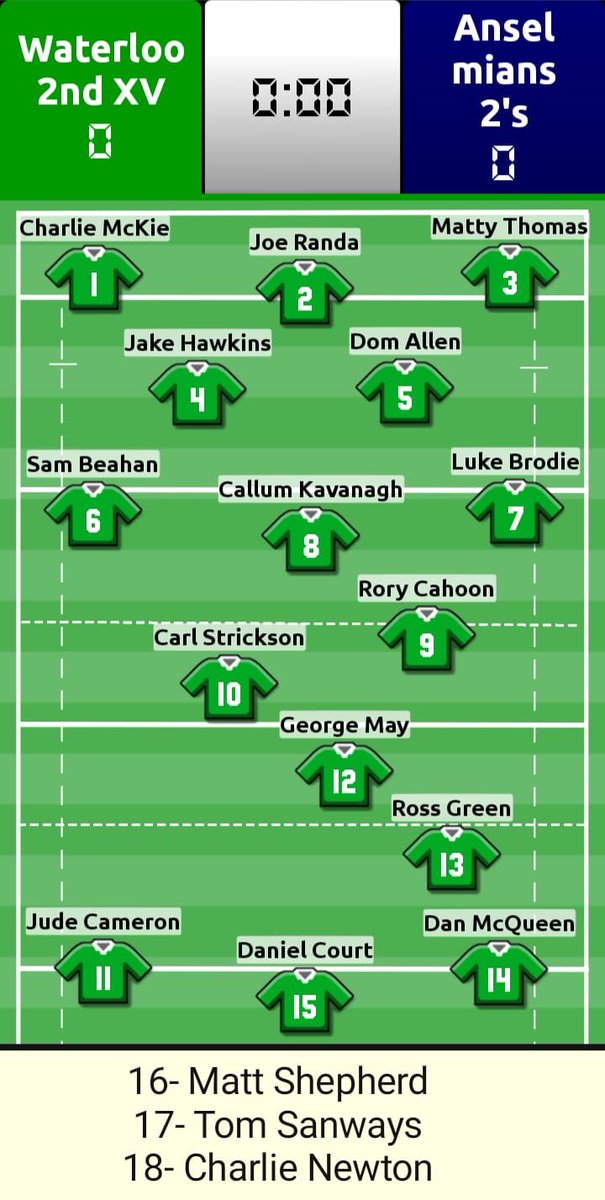 Here are your 1st and 2nd XV teams for this weekends fixtures.

1️⃣ vs <a href="/Anselmians/">Anselmians RUFC</a> 🅰️ 14:15 KO
2️⃣ vs <a href="/Anselmians/">Anselmians RUFC</a> 🏡 14:15 KO

🔴⚪️🟢