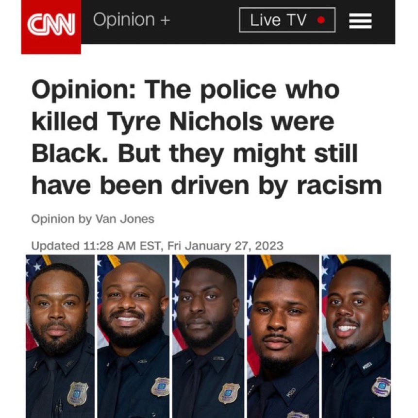 “The actions against Tyre Nichols were racist!”

“Umm… the cops are black.”

“Wait, what? All of them?”

“Yep.”

“Any of them light-skinned? Like, mocha?”

“Nope… all dark chocolate.”

“Can we use racism at all?”

“No.”

“Man, screw it… I’m using racism. I need relevance.”