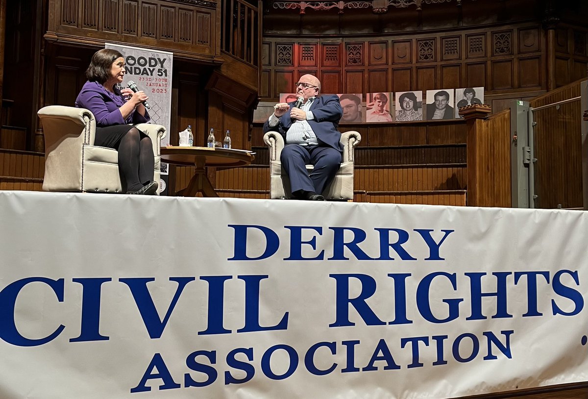 Sinn Féin President Mary Lou McDonald at a packed Guildhall tonight delivering the Annual Bloody Sunday Lecture as part of the #bloodysunday51 commemorations.

#OneWorldOneStruggle
Bloody Sunday Trust