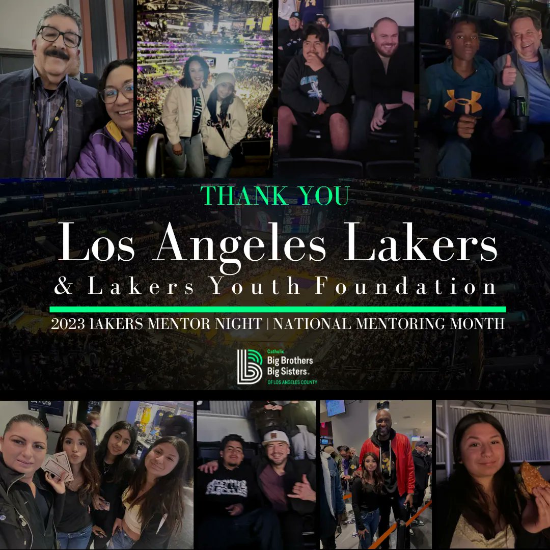 CBBBSLA's tweet photo. Thank you to the @Lakers and Lakers Youth Foundation @LakersCommunity for inviting CBBBS mentoring matches to last weekend’s game against the Memphis Grizzlies, during National Mentoring Month for #MentorNight!  

#NationalMentoringMonth
#BigBrothersBigSisters #YouthMentoring https://t.co/9OjYjWAaIQ