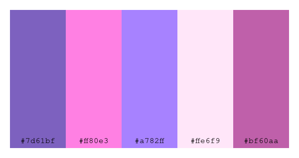 ColPaletteBot's tweet photo. Beep beep, here's a pretty color palette for you!
color-scheme.js parameters used:
- hue: 118
- variation: light
- colors: #7d61bf, #ff80e3, #a782ff, #ffe6f9, #bf60aa
Have a lovely evening!
#twitterbot #colorpalette #colors #palette #prettycolors https://t.co/XsT6S8CgX0