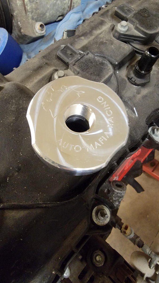MafiaAuto's tweet photo. Yes we make parts here in house and in the USA and here in Montana! Who wants a billet oil cap?! #TeamAMR #AutoMafiaRacing #MafiaMade #MadeinMT https://t.co/02GEjbduGj