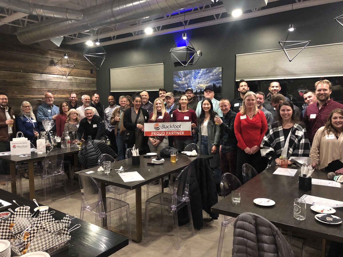 MontanaHighTech's tweet photo. We packed the room for the #Missoula High Tech Happy Hour on Jan. 26 sponsored by @GoBlackfoot. Feat. @Cognizant  @ATG_Consulting  @StructuredInc  @paynewestins  @LC_Staffing  @ALPScorp @Oracle  @LaunchPad_UMT,  @MslaEconPartner , @inimmune, @LMGSecurity, and many more! https://t.co/gqyJk5mxAA