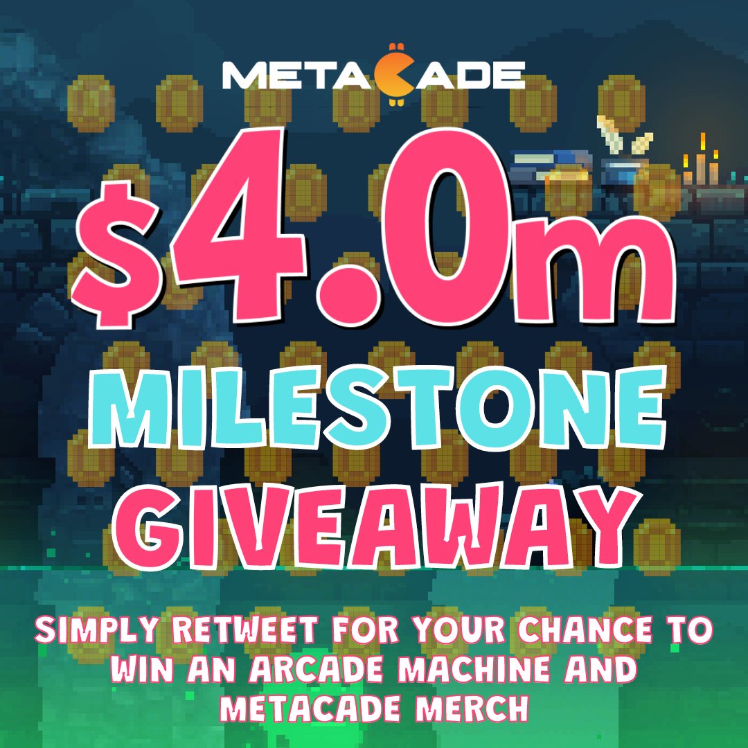 🚨To celebrate the Metacade army raising over $4M in our presale, we are doing a GIVEAWAY🚨

Retweet this tweet for your chance to win one an arcade machines + a whole host of #Metacade merch🤯🔥

⏰YOU ONLY HAVE 48 HOURS TO RETWEET⏰