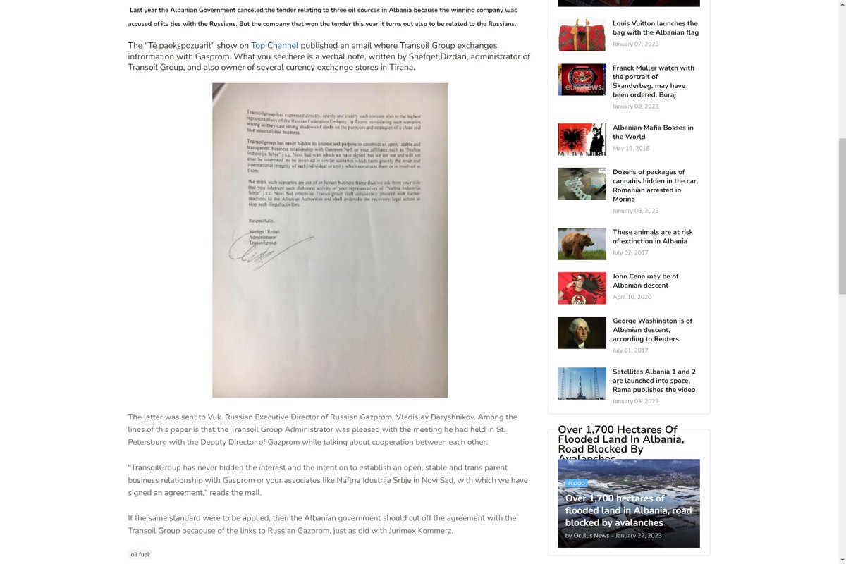 codyave's tweet photo. "Last year the Albanian Govt canceled the tender relating to three oil sources in Albania because the winning company was accused of its ties with the Russians. But the company that won this year turns out also to be related to the Russians." #dizdari #jurimex #transoil #gazprom https://t.co/MAUcSEA4gD